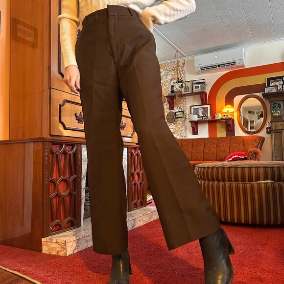 1970s brown pleated talon zip wide / straight leg pants! - Picture 3 of 12